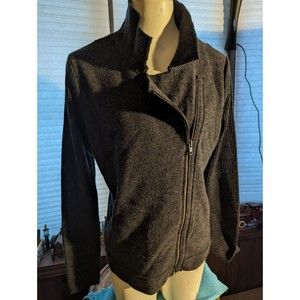 Women's Savile Row London Grey 100% Wool Motorcycle Styled Short Cardigan Sz Lg